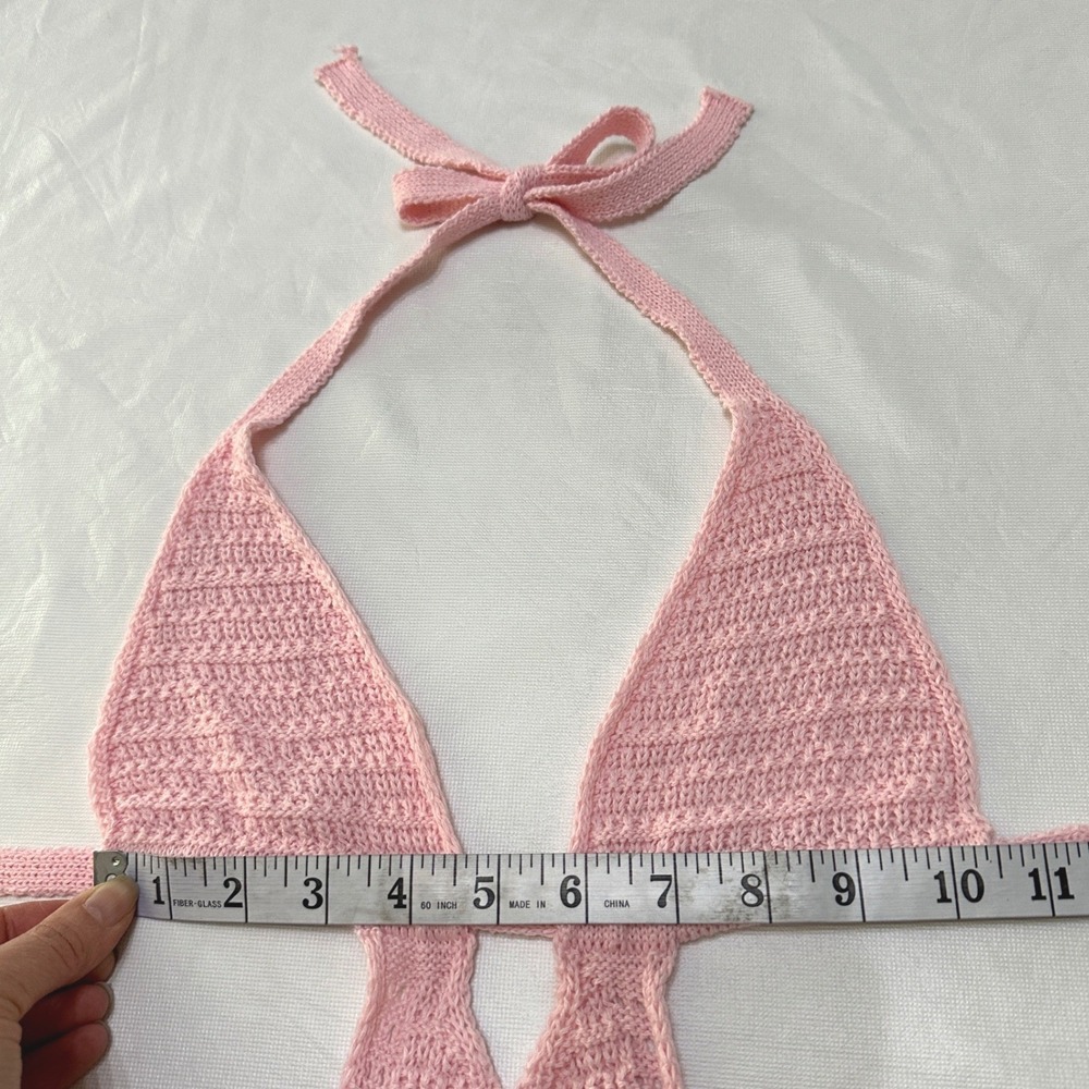 Pink Crochet Maxi‎ Dress Womens Small Halter Cutout Backless Coquette Boho Beach - Picture 4 of 9